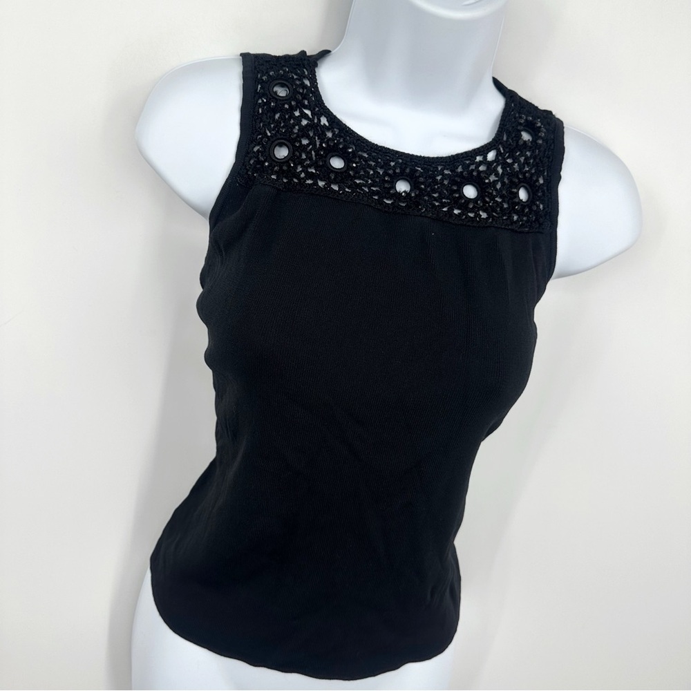 Vintage Y2K Beaded Black Tank Top Size Medium Goth Grunge Whimsical Early 2000s